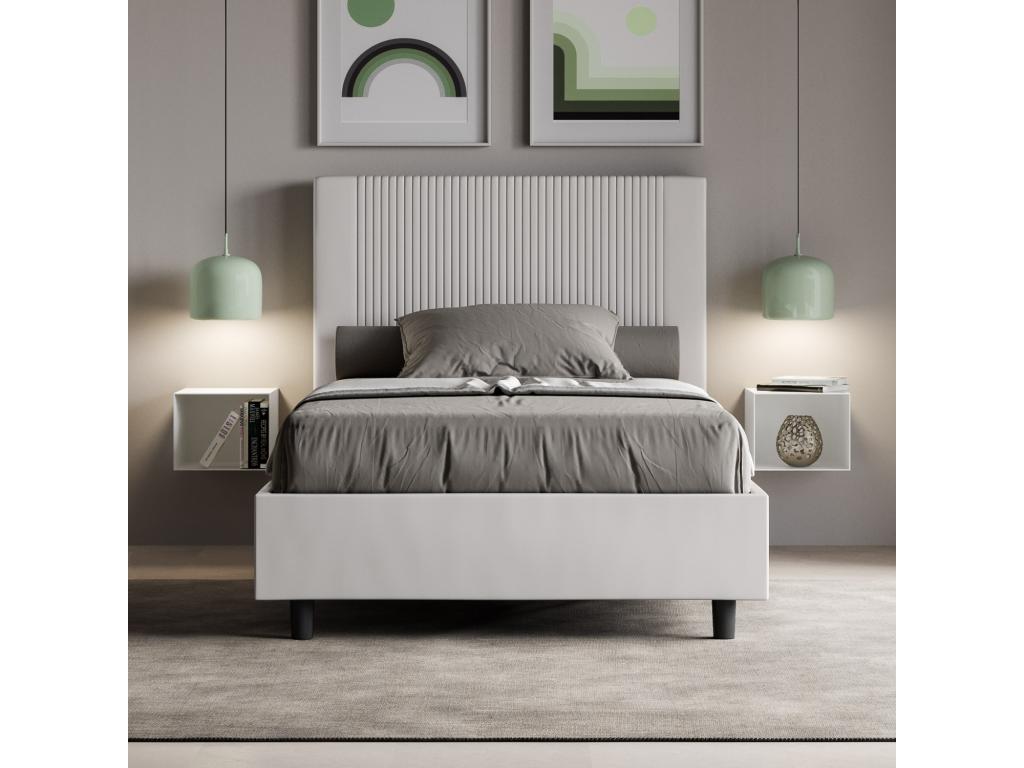 Single bed with upholstered slatted base 120x190 white faux leather Nidchicshop 58491HVFB
