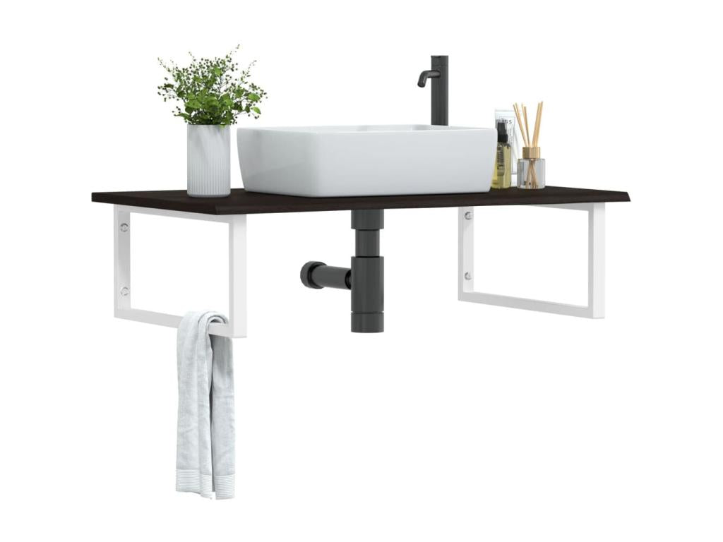 Wall-mounted washbasin shelf in steel and solid oak wood 97606FKCR