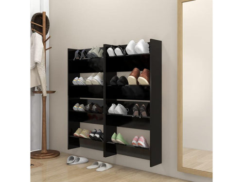 4-Piece Wall-Mounted Shoe Cabinets, Black, 60x18x60 cm, 63215KYEK