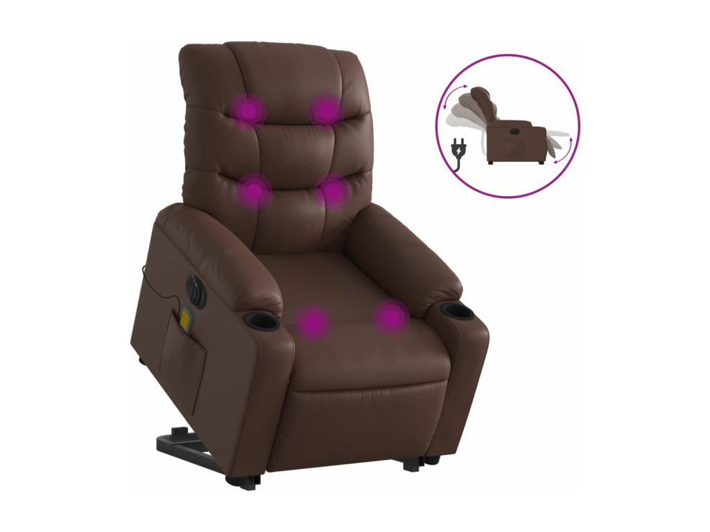 Brown faux leather electric reclining massage chair 55043KMKC