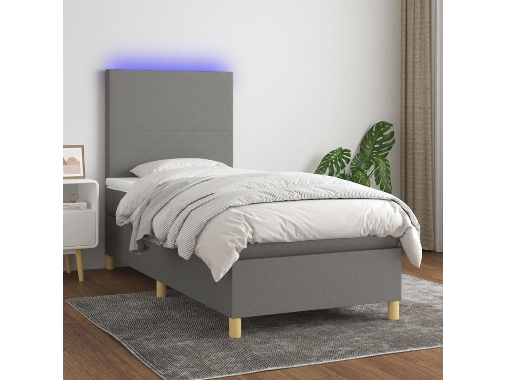 Calmetop bed base with mattress and LED, dark grey, 80x200cm, 33432DLHS