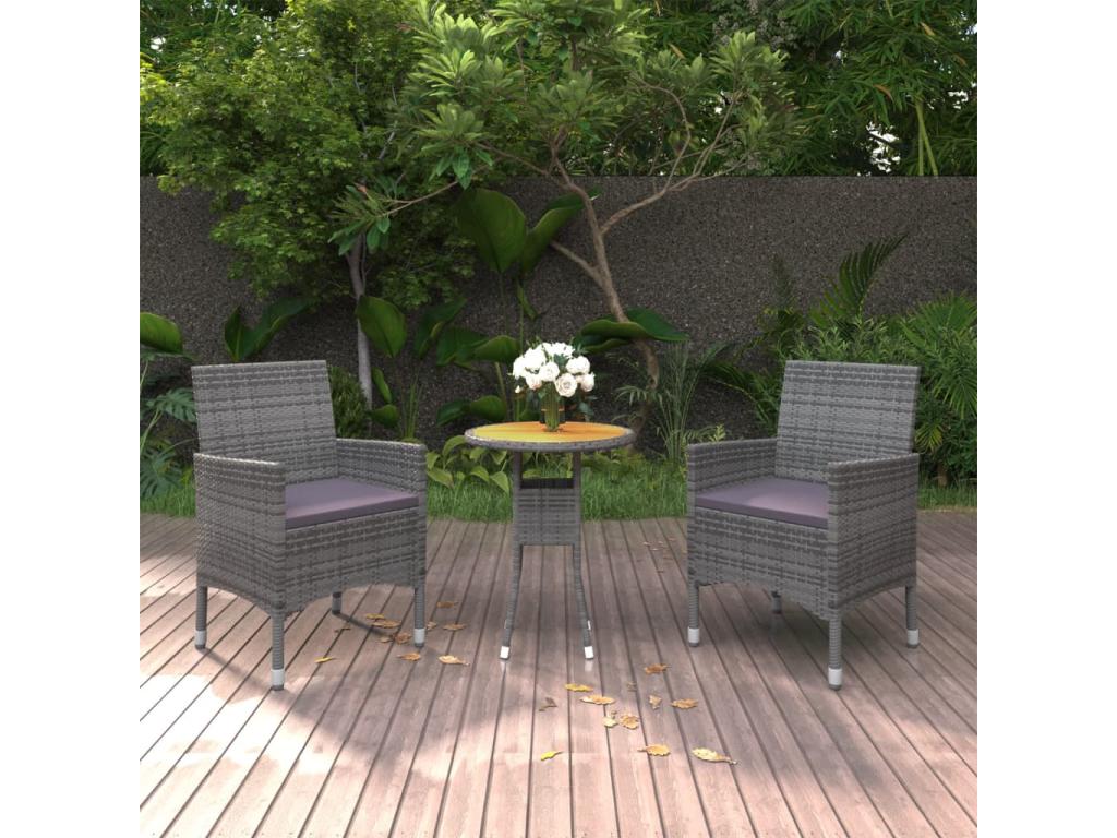 3-piece garden dining set, woven resin, grey, 85984SOGA