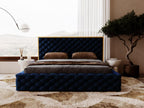 Upholstered bed with storage - 160x200 - double bed - velvet - blue - Calmetop 87915DNSE
