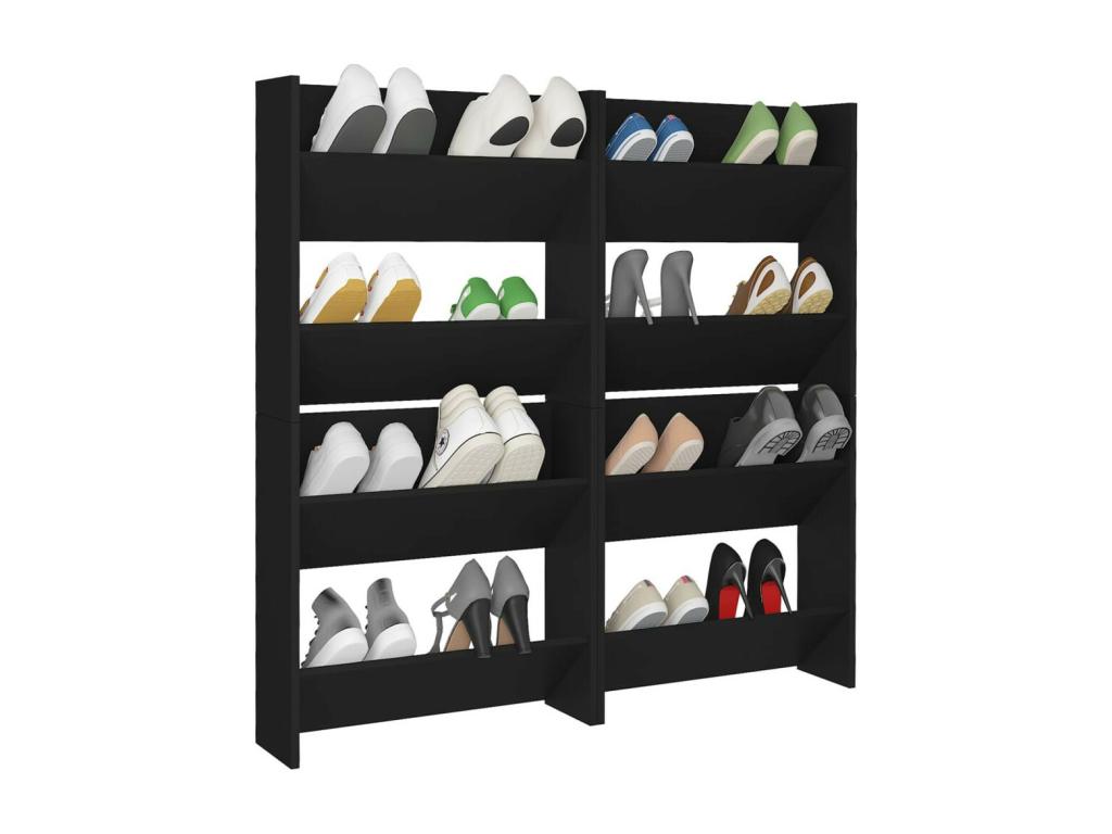 4-Piece Wall-Mounted Shoe Cabinets, Black, 60x18x60 cm, 63215KYEK
