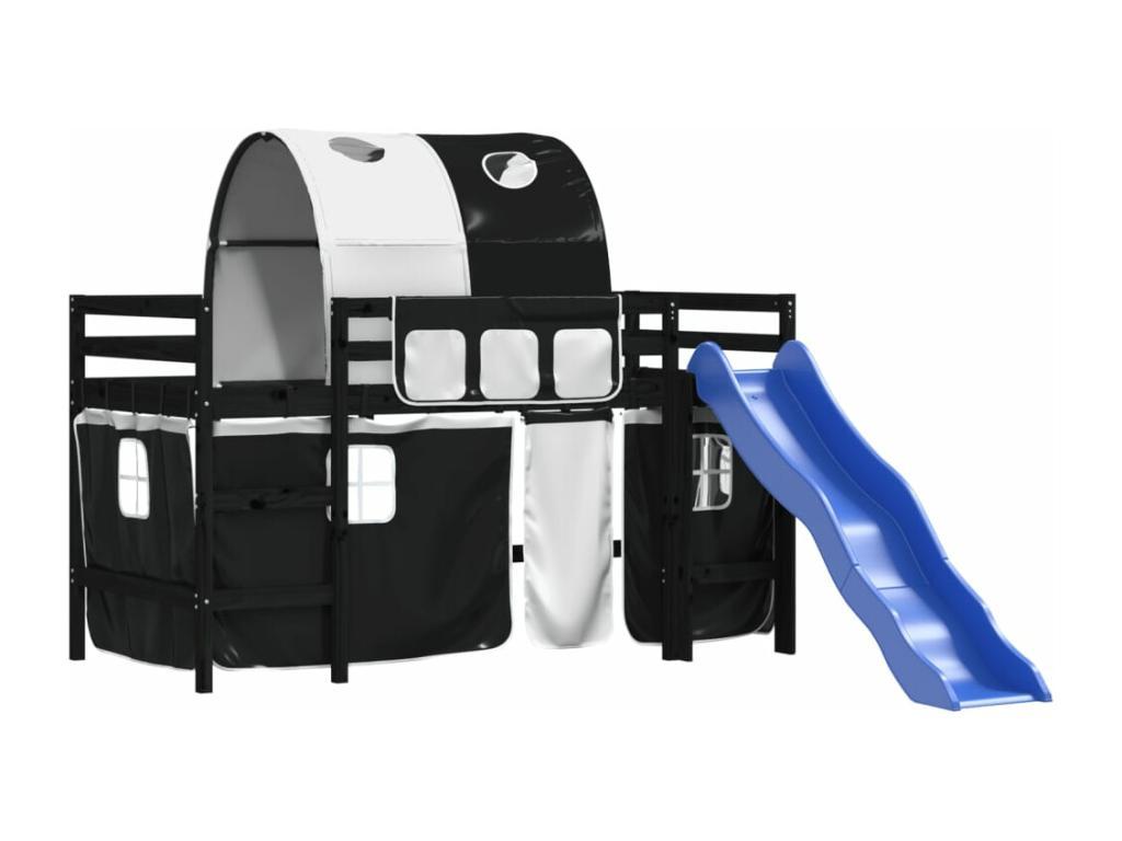 Children's loft bed and tunnel, white/black, 90x200 cm, solid pine, 23487WORX