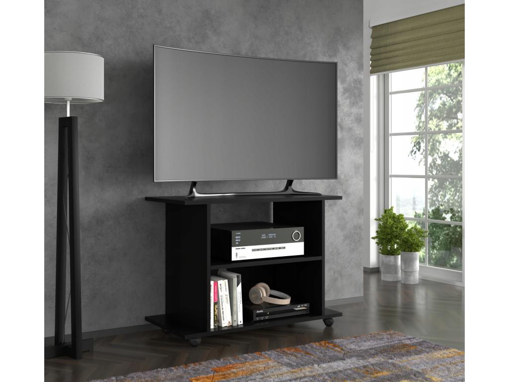 Nidchicshop TV Stand/Commode, Matte Black, 60x80x40cm (HxWxD), 2 Shelves with Wheels, Modern Design, 44239HIRZ