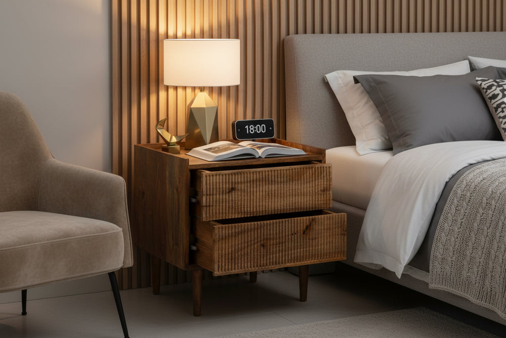 Calmetop - 2-Drawer Bedside Table in Textured Mango Wood 41238YJQF