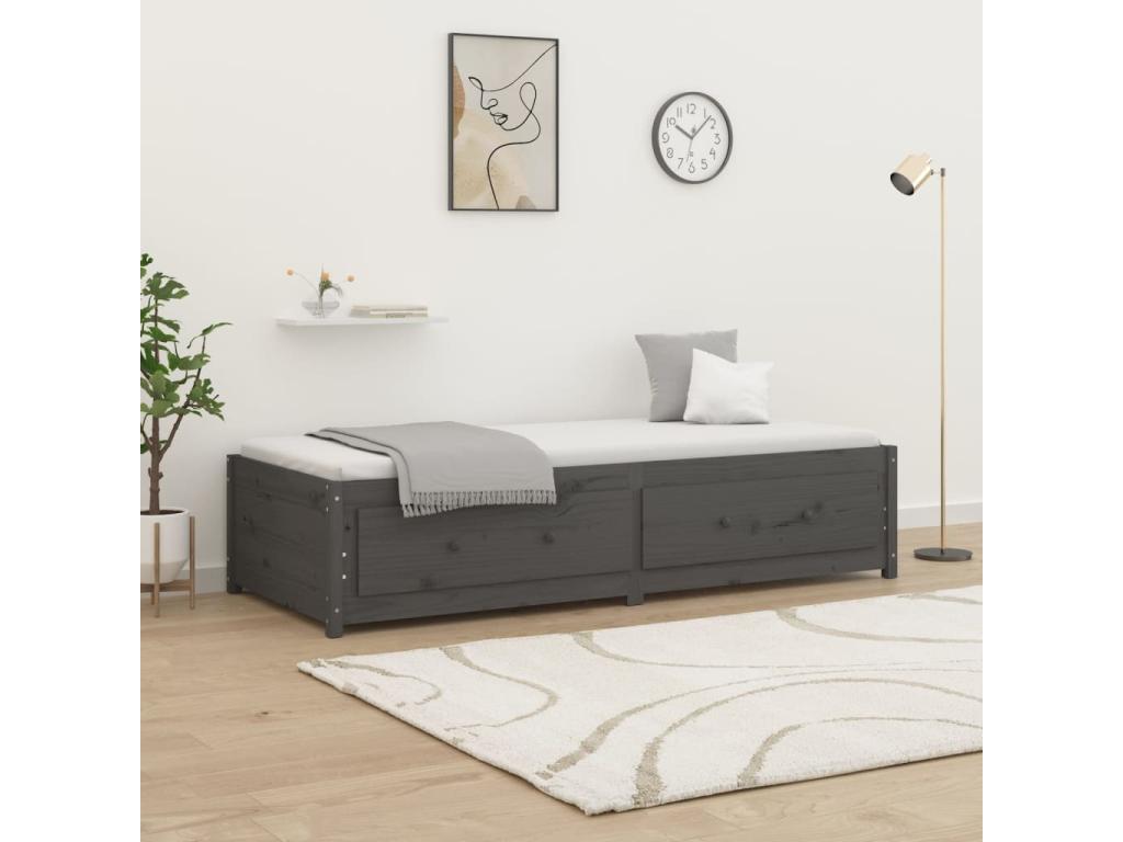 Grey Daybed 90x190 cm Single Solid Pine Wood 05423GYJG