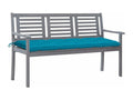 3-seater garden bench with cushion, 150 cm, Eucalyptus Grey, 55066BPMW