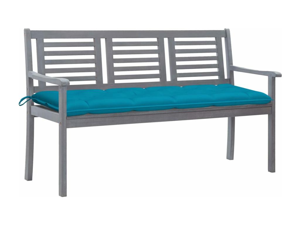 3-seater garden bench with cushion, 150 cm, Eucalyptus Grey, 55066BPMW