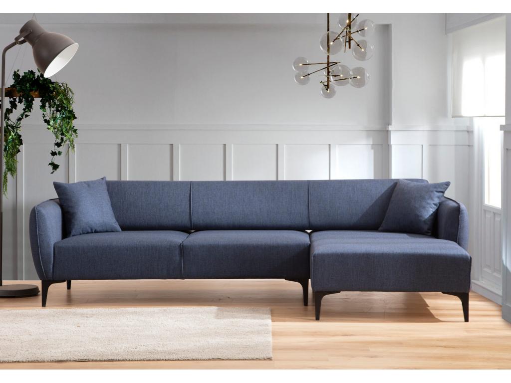 Nidchicshop 270cm 29622SHHW Right-Hand Corner Sofa in Blue Fabric