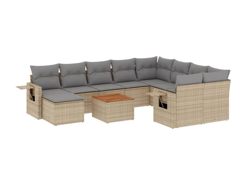 Nidchicshop 11-piece garden furniture set and cushions, beige wicker resin, 48501QXEG