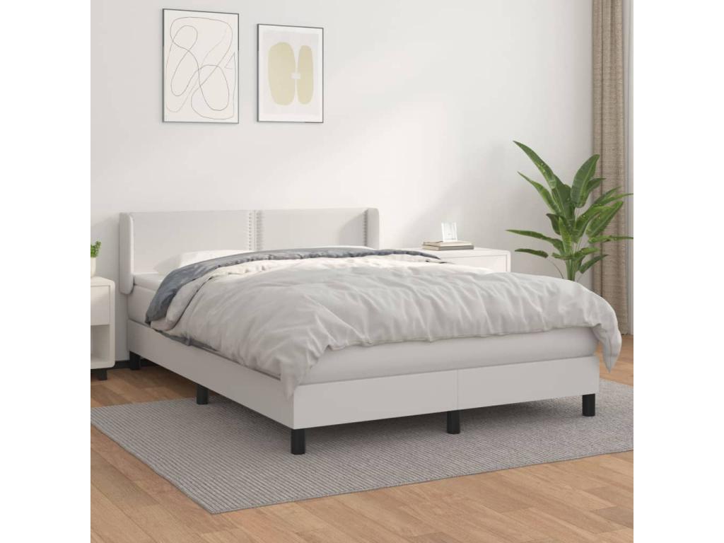 Nidchicshop bed base with mattress, white, 140x190cm, faux leather, 00764ZFJR