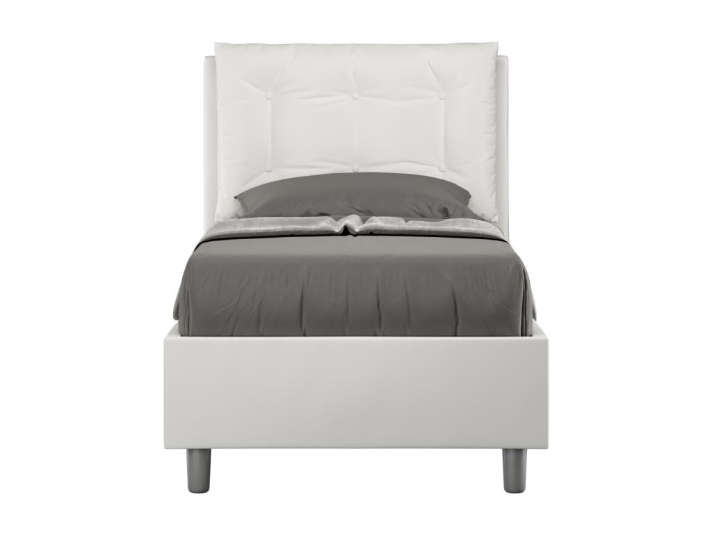 Designer bed 80x190 with quilted headboard cushion in white faux leather Nidchicshop- 04181FXAO