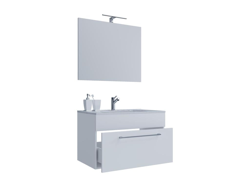 Nidchicshop 3-piece bathroom vanity unit with sink, drawer, and mirror, white - 60 69758JHLQ