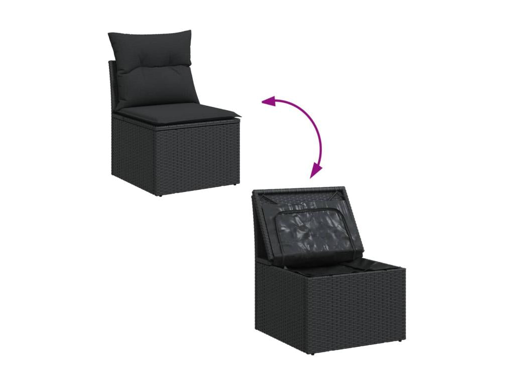 6-piece garden furniture set with cushions, black woven resin, 46498IGNA
