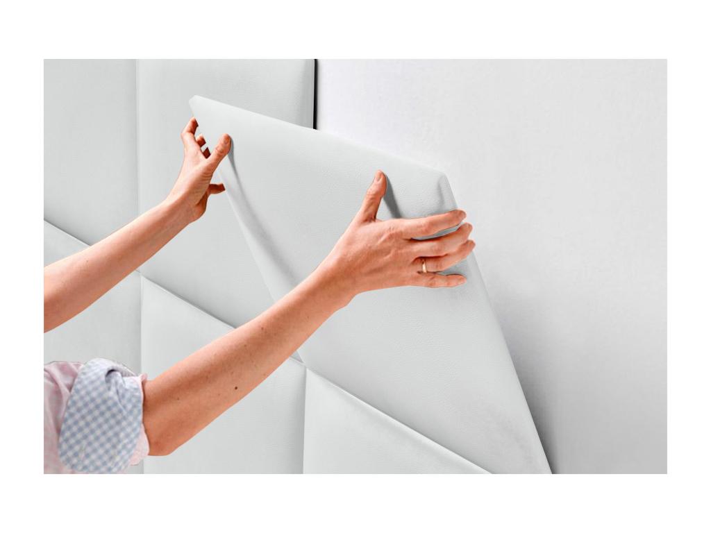 Calmetop Upholstered Headboard in High-Quality Faux Leather, Calmetop, Composed of Interchangeable Self-Adhesive Panels, White, 110 cm, 39037RWAF