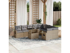 10-piece garden furniture set with cushions, beige woven resin, 92444YTZL