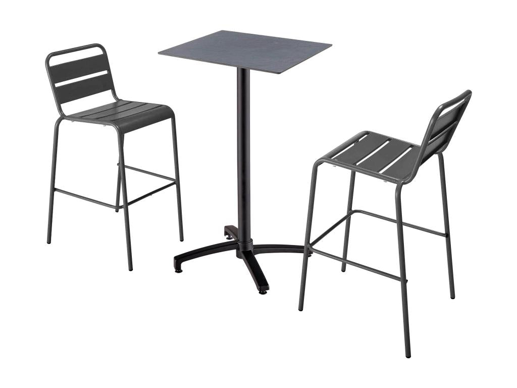 High table and 2 high chairs in grey laminate, set 74172UPEJ