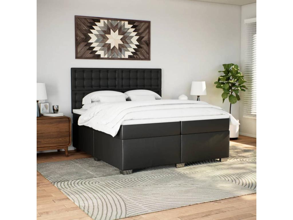 Calmetop bed base with mattress, black, 200x200 cm, faux leather, 10199MZAA
