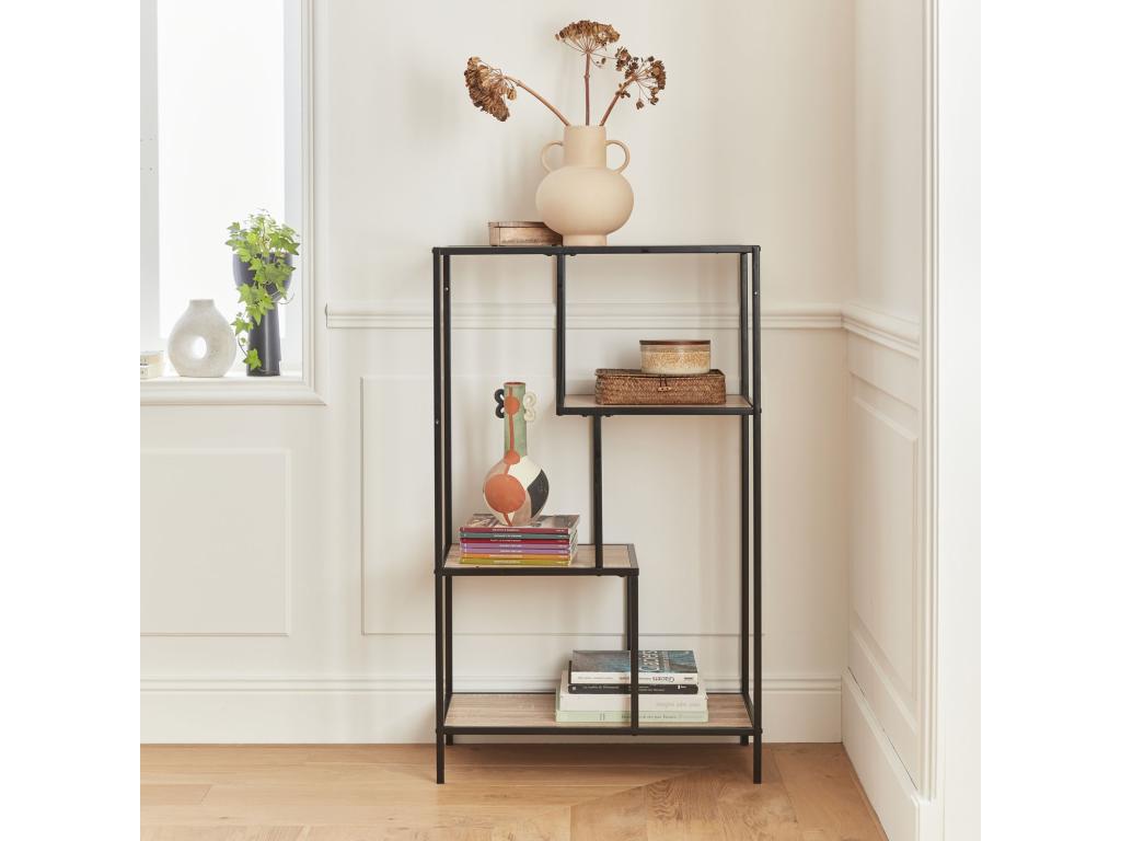 Black metal and wood-effect shelf - Calmetop - 4-tier bookcase - W 69 x D 33 x H 113.5cm 13083IMAI