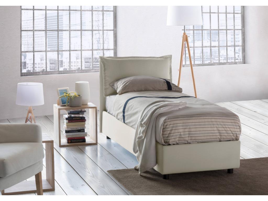 Nidchicshop Single Bed, Storage Bed with Fabric Upholstery, Made in Italy, Front Opening, Includes 80x190 cm Mattress, Beige 20146ONSY