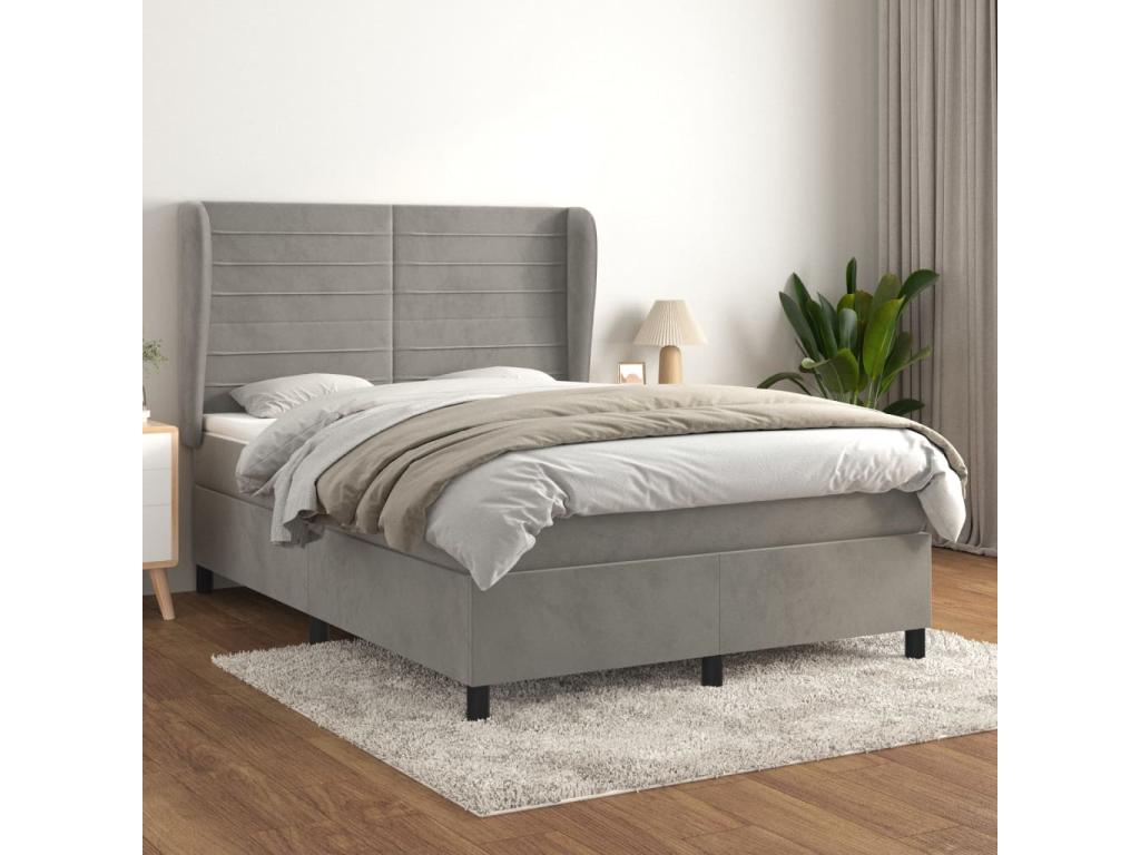 Upholstered bed base and mattress, light grey, 140x190cm, velvet, 20165RLBO