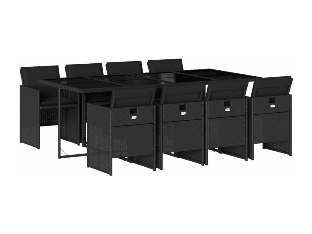 9-piece garden dining set with cushions, black resin wicker 55486TNGC
