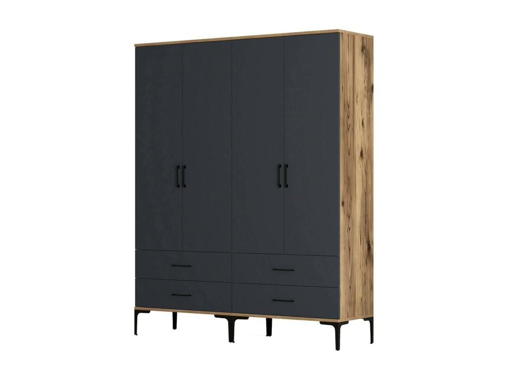 Calmetop Large Wardrobe, Bedroom Furniture, Walk-in Closet, Clothes Closet, 160x201x48 cm, Walnut and Anthracite, 94692YFXL