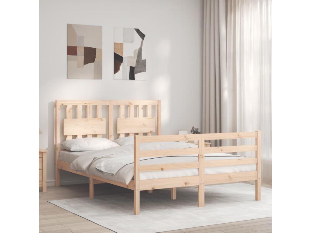 Bed frame with solid wood double headboard 22445ETDO