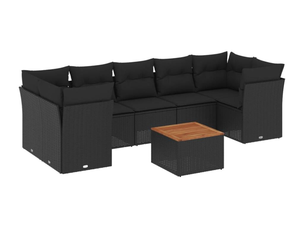 6-piece garden furniture set with cushions, black woven resin, 46498IGNA