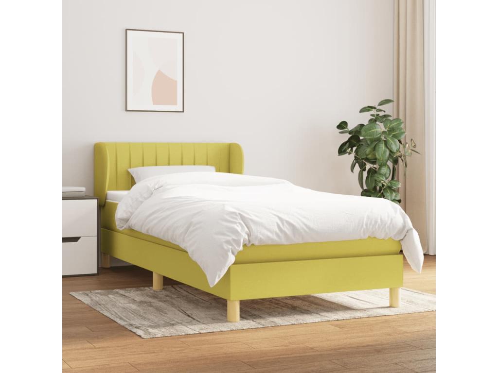 Upholstered bed base with mattress, green, 100x200 cm, fabric, 41878RWUO