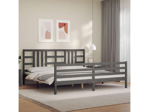 Bed frame with grey headboard 200x200 cm solid wood 26582GUUG