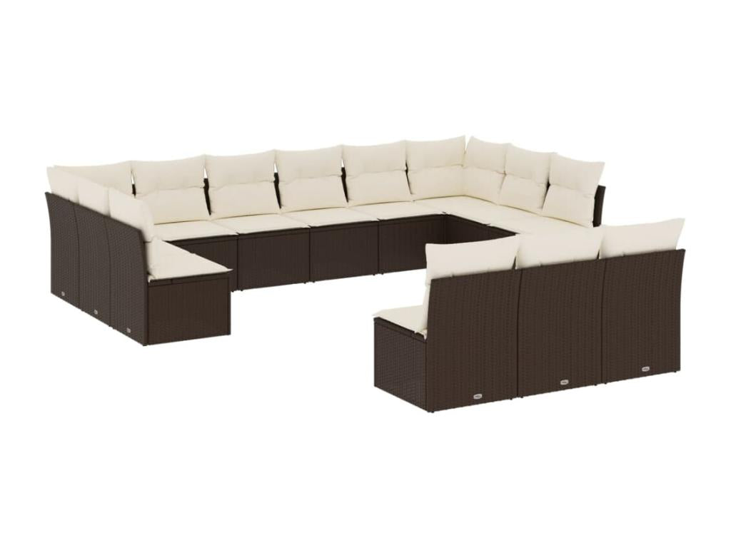 13-piece garden furniture set with cushions, brown woven resin, 64999HVNG
