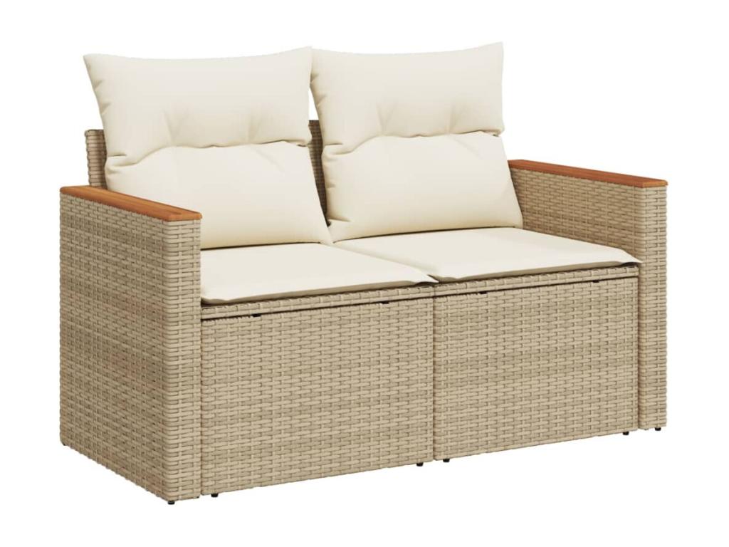 8-piece garden furniture set with cushions, beige woven resin, 34318QNOO