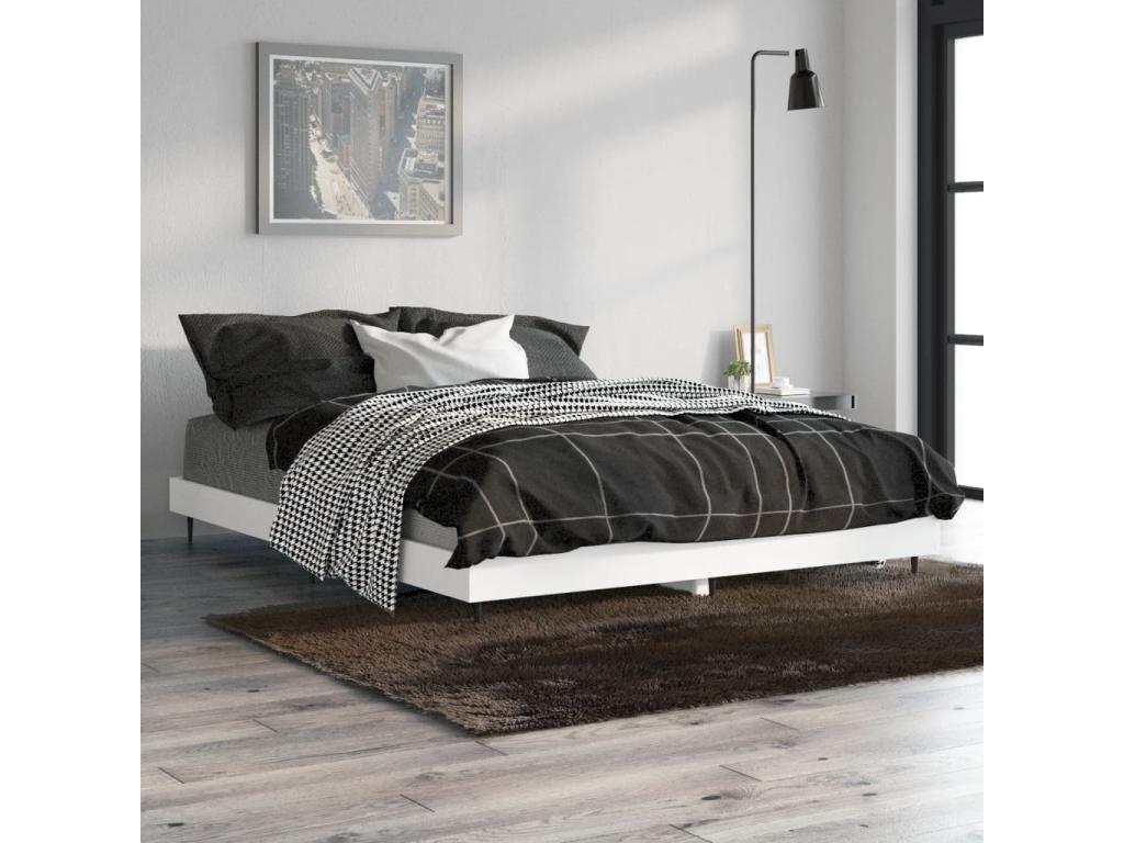 Bed frame without mattress, white, 135x190 cm, engineered wood, 76915VJSH