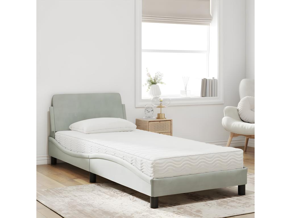 Bed with light grey mattress 80x200 velvet 36324WEEQ