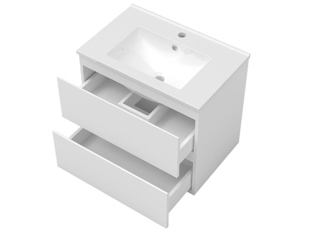 Bathroom furniture set 60cm with washbasin and 2 tall cabinets and LED mirror, White 63672PYCO