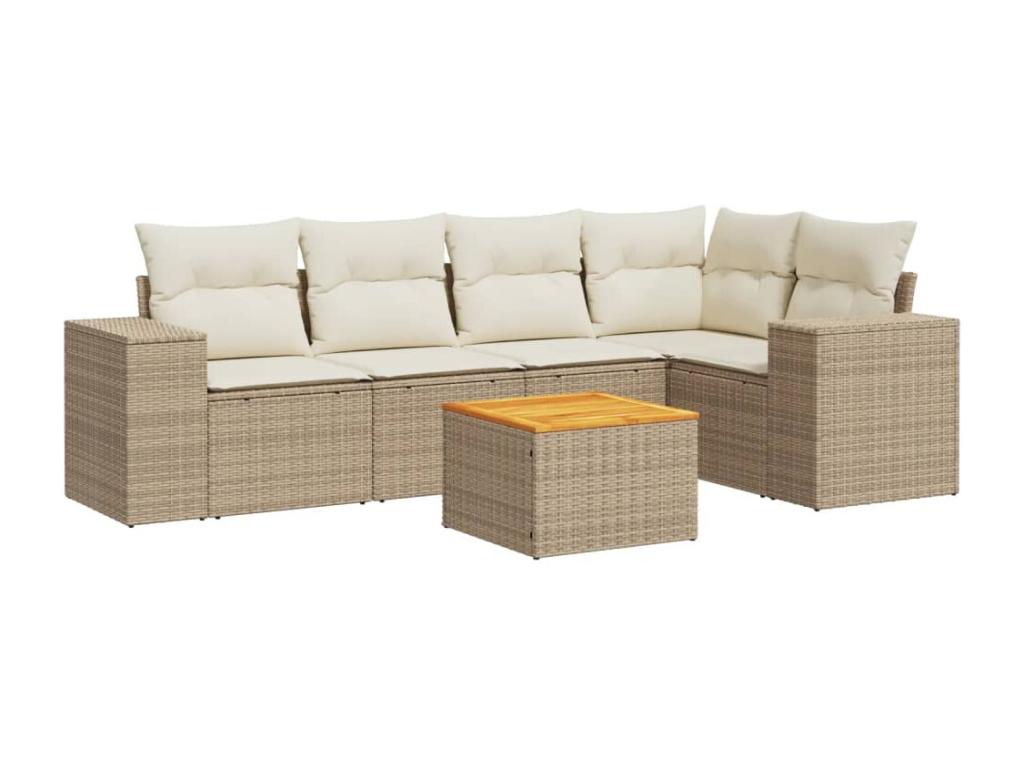 6-piece garden furniture set with cushions, beige wicker resin, 71772EWAS