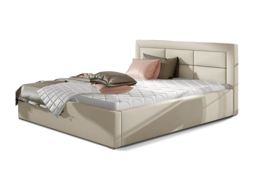 Calmetop modern tufted faux leather bed - Cream color - 160x200 - Storage version 67970NOKJ