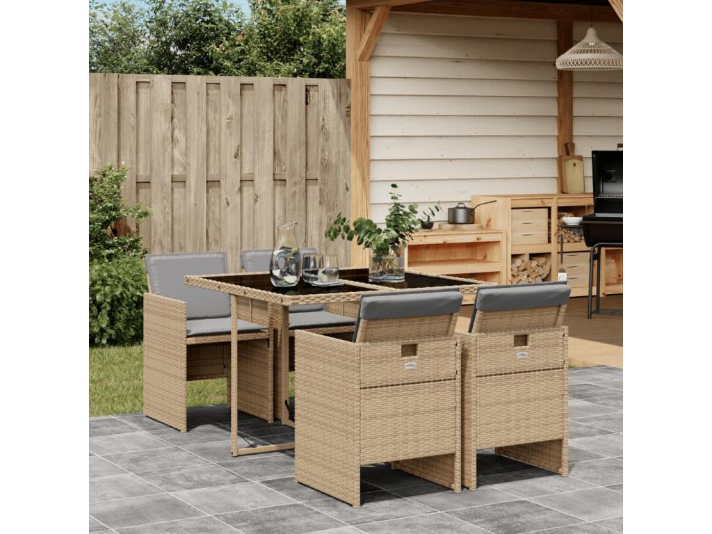 Calmetop 5-piece garden dining set with cushions, beige rattan, 84712IEUN