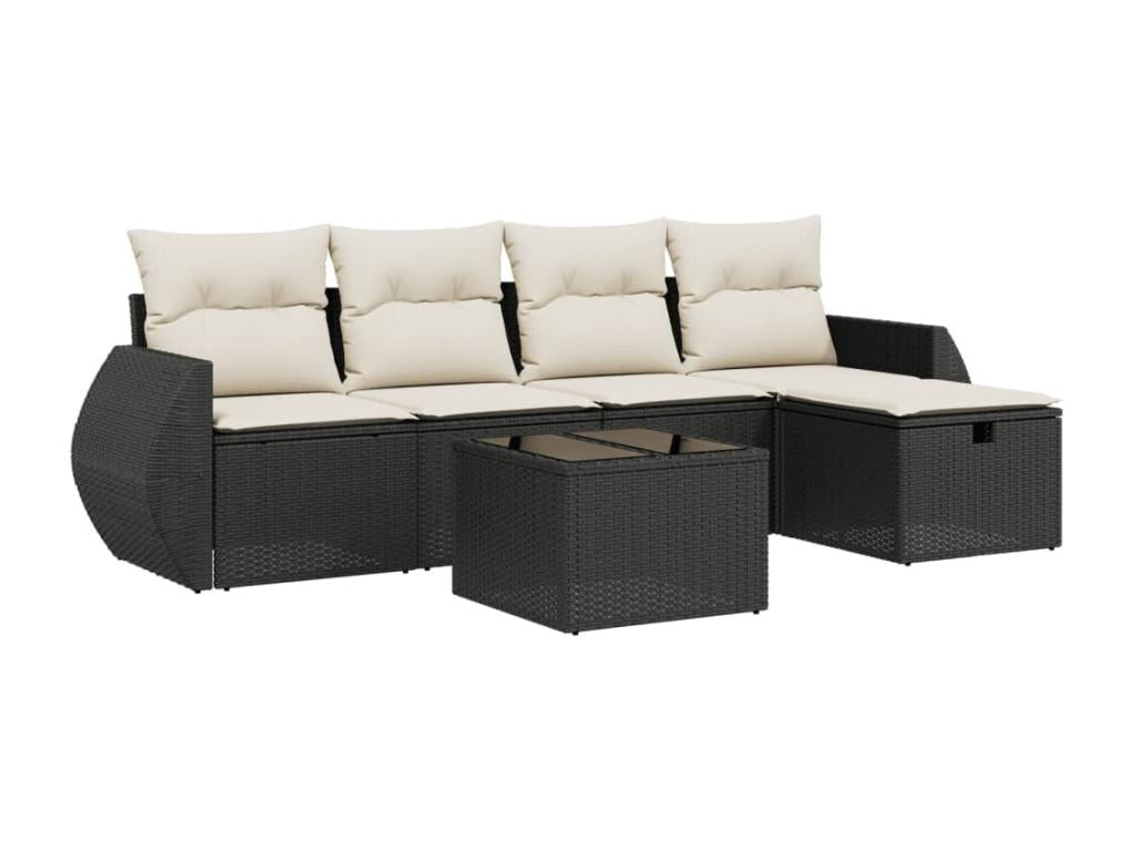 6-piece garden furniture set with cushions, black woven resin, 79945TAZE