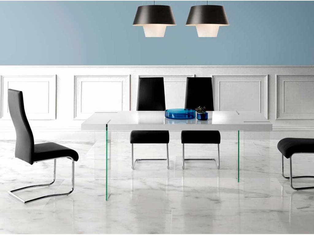 Nidchicshop 180cm white lacquered designer table with tempered glass legs 88190SKLI