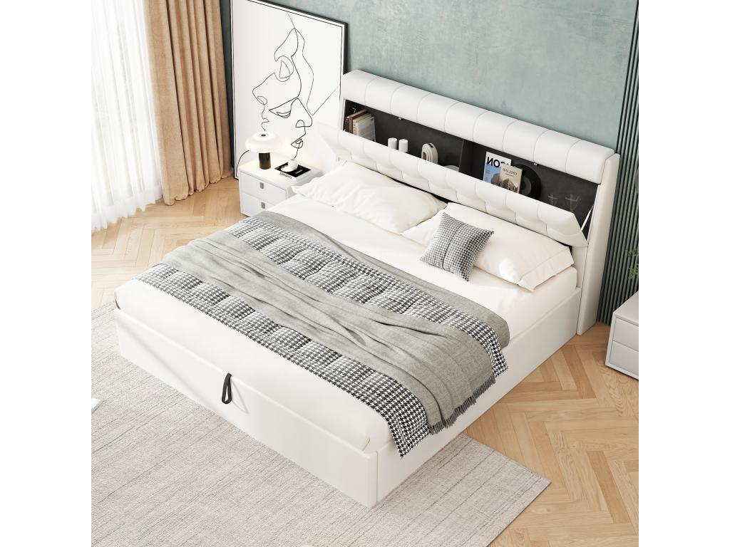 Storage bed 180x200 cm - in faux leather - headboard with storage - White 21997HSOS
