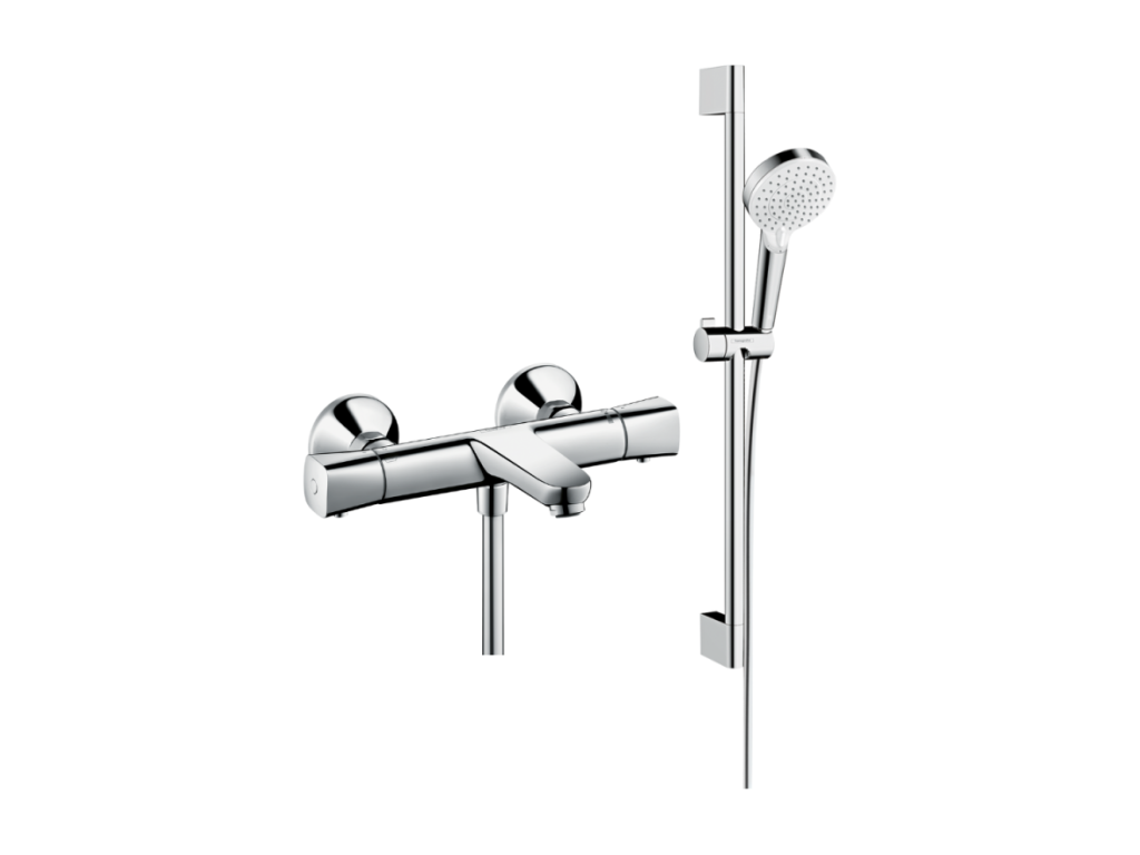 Calmetop Universal chrome thermostatic bath mixer, Calmetop 2-jet shower head pack, flexible hose bar 26288FVXS