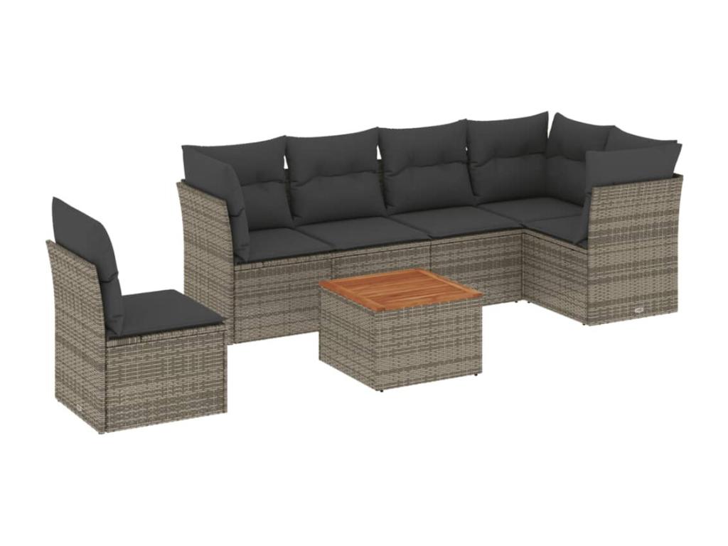 Garden furniture set with cushions, 7 pieces, grey woven resin, 26251UWLS