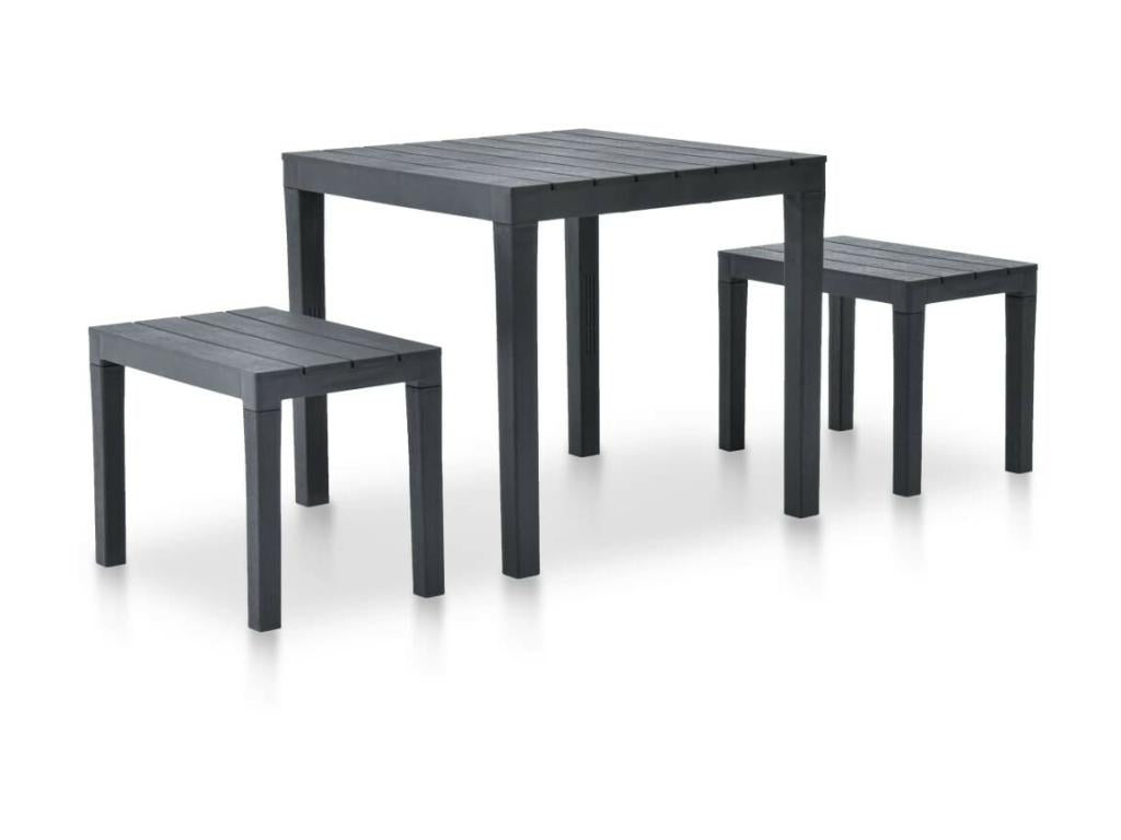 Garden table with 2 benches, Anthracite plastic, 03855XWHT
