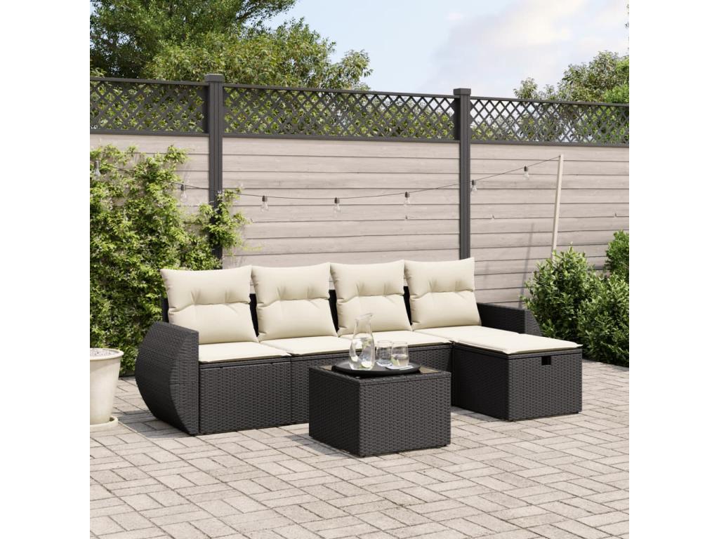 6-piece garden furniture set with cushions, black woven resin, 79945TAZE