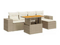 6-piece garden furniture set with cushions, beige wicker resin, 98221MUZW