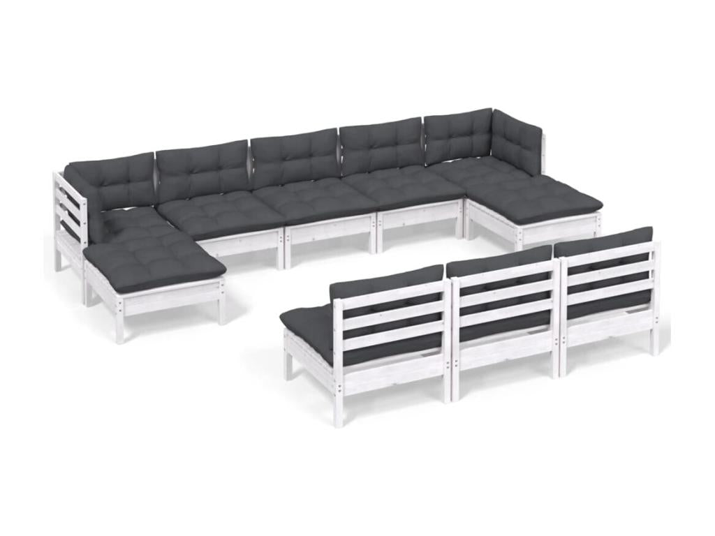 10-piece garden furniture set with cushions, white pine wood, 14343LQTK